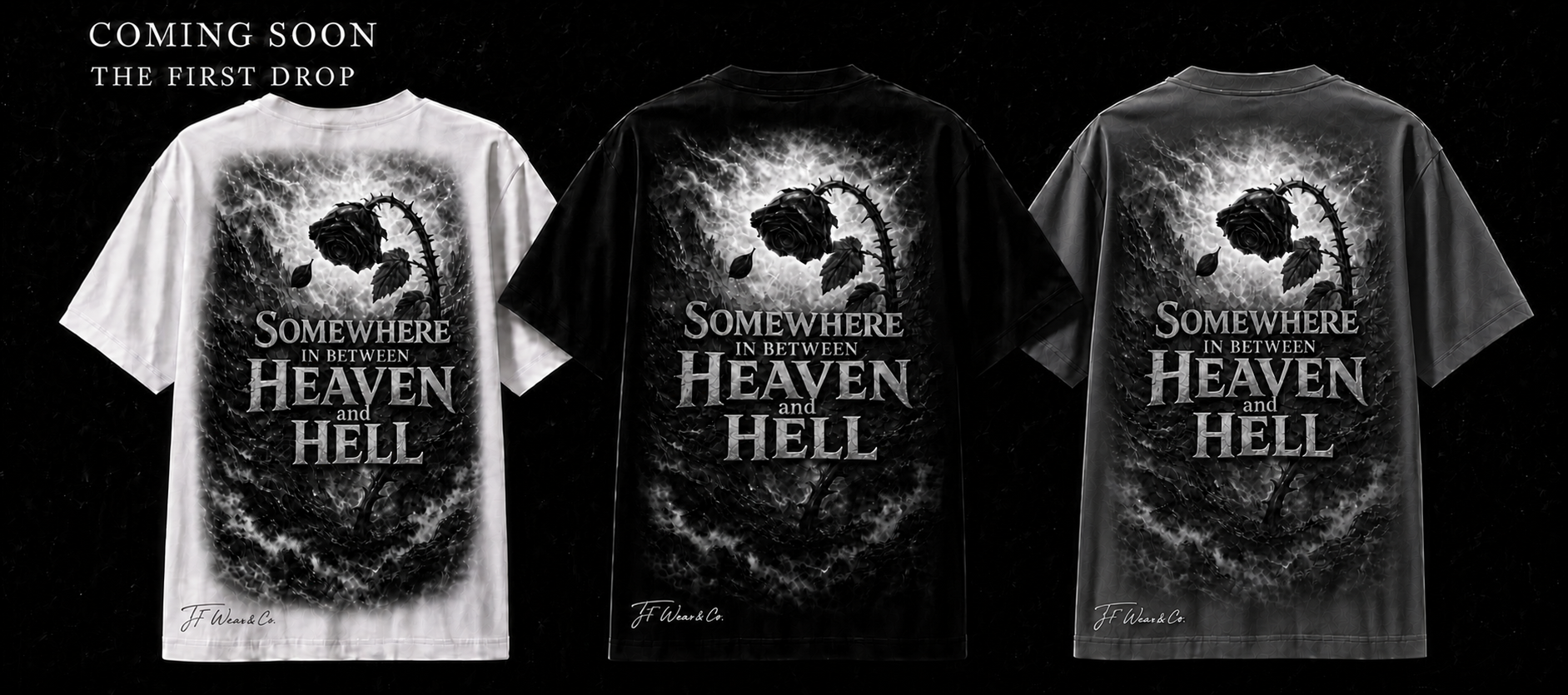 Back preview of The In Between Tee in white, black, and dark gray